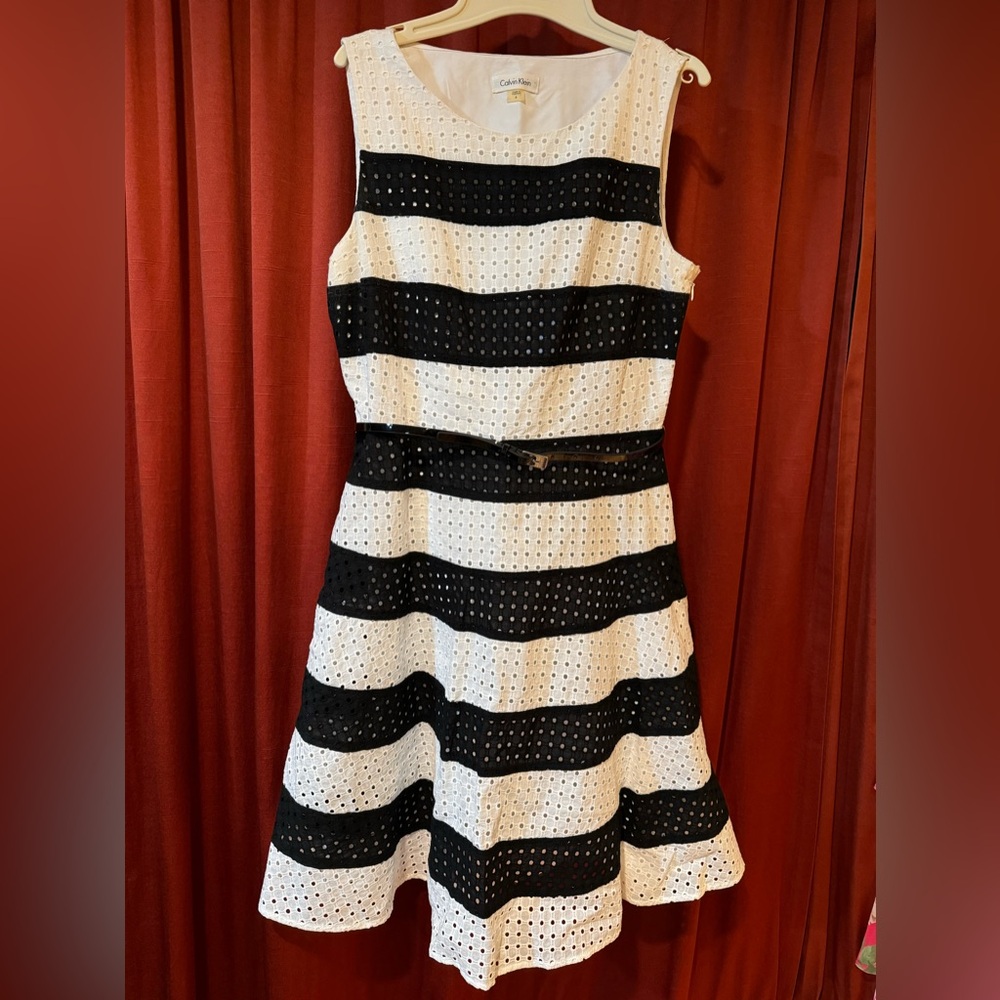 Calvin Klein fit and flare striped dress